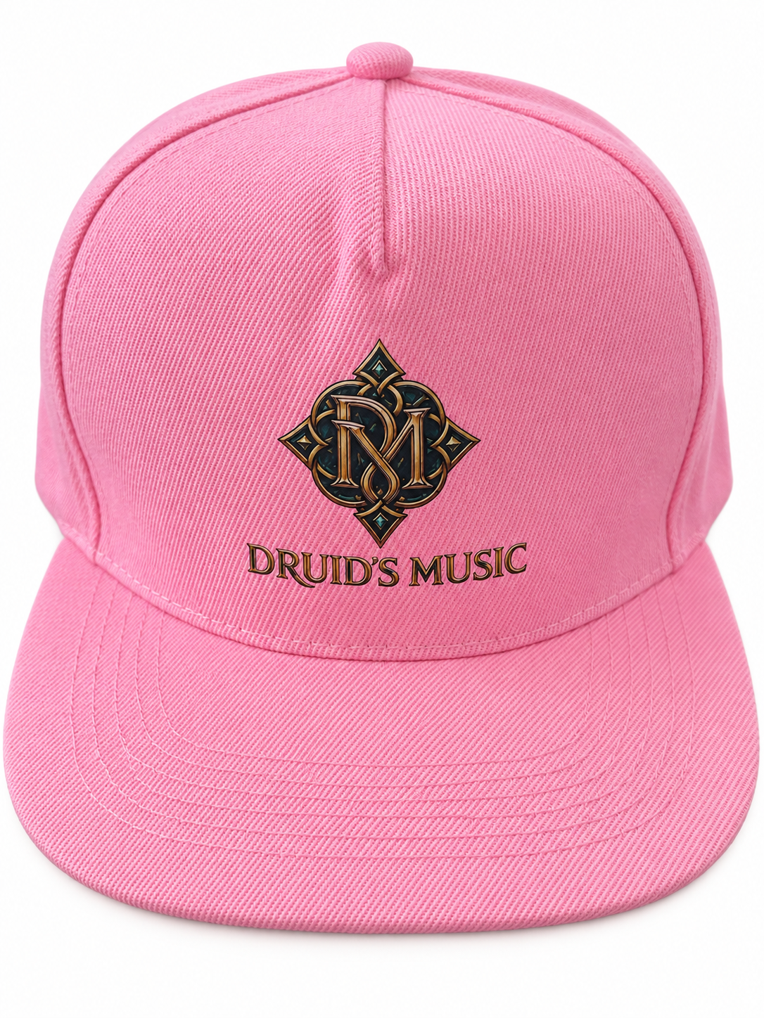 Snapback rose DRUID’S MUSIC avec emblème noir et or à l’avant